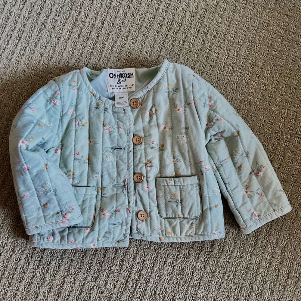 Osh Kosh Floral Sage Green Quilted Toddler Jacket-18 months